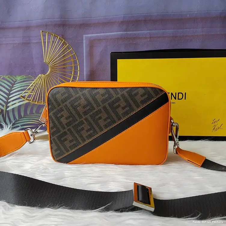Cheap HOT Case FF Compact Fendi In Orange Camera Motif Fabric Brown 0517